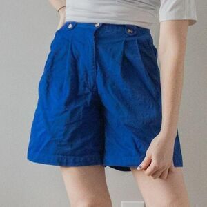 Vintage Blue High Waist Mom Jean Pleated front retro twee women's denim shorts